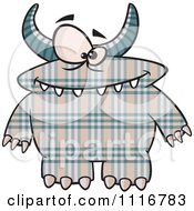Cartoon Of A Spotted And Horned Plaid Monster Royalty Free Vector Clipart