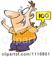 Cartoon Of A Man Bidding And Holding A Sign Royalty Free Vector Clipart by toonaday