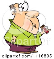 Cartoon Of A Fat Man Eating A Chocolate Candy Bar Royalty Free Vector Clipart by toonaday