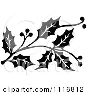 Clipart Retro Vintage Black And White Christmas Holly Sprig Design Element 2 Royalty Free Vector Illustration