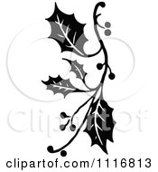 Clipart Retro Vintage Black And White Christmas Holly Sprig Design Element 1 Royalty Free Vector Illustration