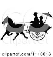 Clipart Silhouetted Black And White Single Horse Drawn Cart With A Passenger 1