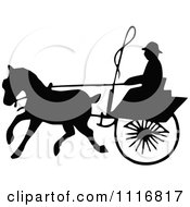 Clipart Silhouetted Black And White Single Horse Drawn Cart 4