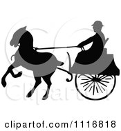 Clipart Silhouetted Black And White Single Horse Drawn Cart 2