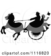 Clipart Silhouetted Black And White Single Horse Drawn Cart With A Passenger 2