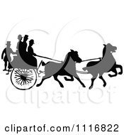 Poster, Art Print Of Clipart Silhouetted Black And White Single Horse Drawn Cart With Passengers