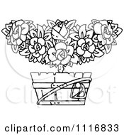 Clipart Of A Retro Vintage Black And White Flowering Shrub In A Pot 3 Royalty Free Vector Illustration by Prawny Vintage