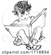 Poster, Art Print Of Retro Vintage Black And White Boy Reading And Sitting