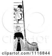 Poster, Art Print Of Retro Vintage Black And White Mother Sending Her Daughter Up Stairs At Bed Time