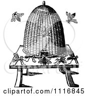 Poster, Art Print Of Retro Vintage Black And White Conical Bee Hive