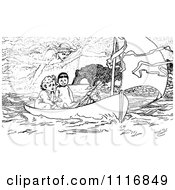 Clipart Of A Retro Vintage Black And White Spirit Above Boys In A Boat Royalty Free Vector Illustration by Prawny Vintage