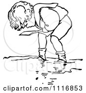 Clipart Of A Retro Vintage Black And White Boy Digging In Sand 2 Royalty Free Vector Illustration