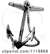 Clipart Of A Retro Vintage Black And White Nautical Rope And Anchor Royalty Free Vector Illustration