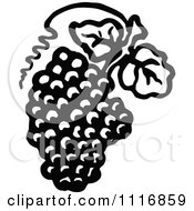 Poster, Art Print Of Retro Vintage Black And White Bunch Of Grapes With Leaves 2