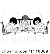Poster, Art Print Of Retro Vintage Black And White Girls Praying Over Food
