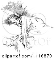 Clipart Of A Retro Vintage Black And White Girl Sleeping Royalty Free Vector Illustration