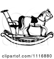 Poster, Art Print Of Retro Vintage Black And White Rocking Horse With Chair