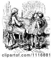 Poster, Art Print Of Retro Vintage Black And White Children Learning To Play The Piano
