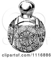 Clipart Of A Retro Vintage Black And White Glass Perfume Bottle Royalty Free Vector Illustration