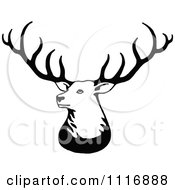 Poster, Art Print Of Retro Vintage Black And White Stag Deer With Big Antlers