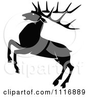 Poster, Art Print Of Retro Vintage Black And White Rearing Stag Deer With Big Antlers