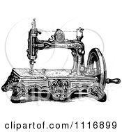 Clipart Of A Retro Vintage Black And White Sewing Machine Royalty Free Vector Illustration