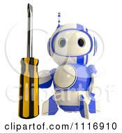 Poster, Art Print Of 3d Repair Blueberry Robot With A Screwdriver