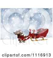 Poster, Art Print Of 3d Santa With His Sleigh And Reindeer In The Snow
