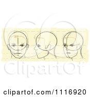Vector Clipart Trio Of Sketched Heads On Paper Royalty Free Graphic Illustration