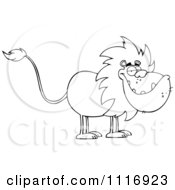 Clipart Of A Outlined Grinning Male Lion Royalty Free Vector Illustration