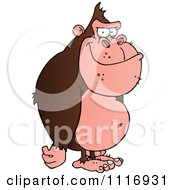 Clipart Of A Standing Brown Gorilla Royalty Free Vector Illustration