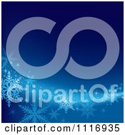 Vector Clipart Of A Blue Background With A Wave Of Snowflakes Royalty Free Graphic Illustration