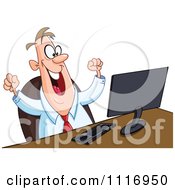 Happy Man Working At Or Watching Something On A Computer