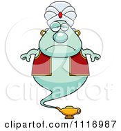 Vector Cartoon Depressed Chubby Green Genie Royalty Free Clipart Graphic