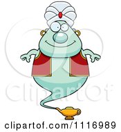 Vector Cartoon Happy Chubby Green Genie Royalty Free Clipart Graphic