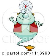 Vector Cartoon Waving Chubby Green Genie Royalty Free Clipart Graphic