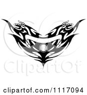 Vector Clipart Black And White Motorcycle Handlebars With Tribal Flames And A Banner Royalty Free Graphic Illustration