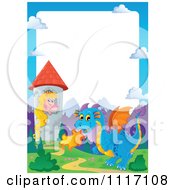 Poster, Art Print Of Fairy Tale Princess Blue Dragon And Castle Frame