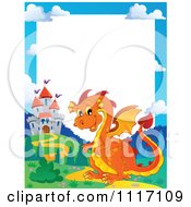 Poster, Art Print Of Fairy Tale Orange Dragon And Castle Frame