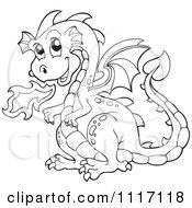Vector Cartoon Of An Outlined Fire Breathing Dragon Royalty Free Clipart Graphic