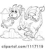 Poster, Art Print Of Outlined Flying Fire Breathing Dragon