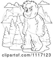 Outlined Yeti With Mountains