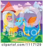 Poster, Art Print Of Blue Guardian Dragon With A Princess In A Tower