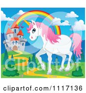 Poster, Art Print Of Unicorn Near A Fairy Tale Castle And Rainbow