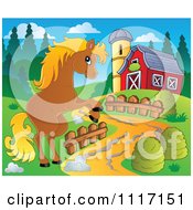 Poster, Art Print Of Cute Brown Horse Rearing By A Barn Driveway