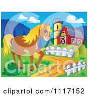 Poster, Art Print Of Cute Brown Horse By A Barn Driveway