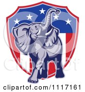 Retro American Republican Political Party Elephant Over An American Shield 1