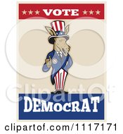Cartoon Of A Retro Democratic Party Donkey Uncle Sam Holding A Thumb Up With VOTE DEMOCRAT Text Royalty Free Vector Clipart