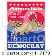 Cartoon Of A Retro Democratic Party Donkey Bucking With Vote Text Royalty Free Vector Clipart by patrimonio