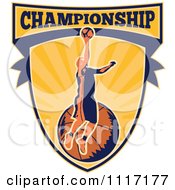 Vector Clipart Retro Basketball Player Athlete On A Shield With CHAMPIONSHIP Text Royalty Free Graphic Illustration